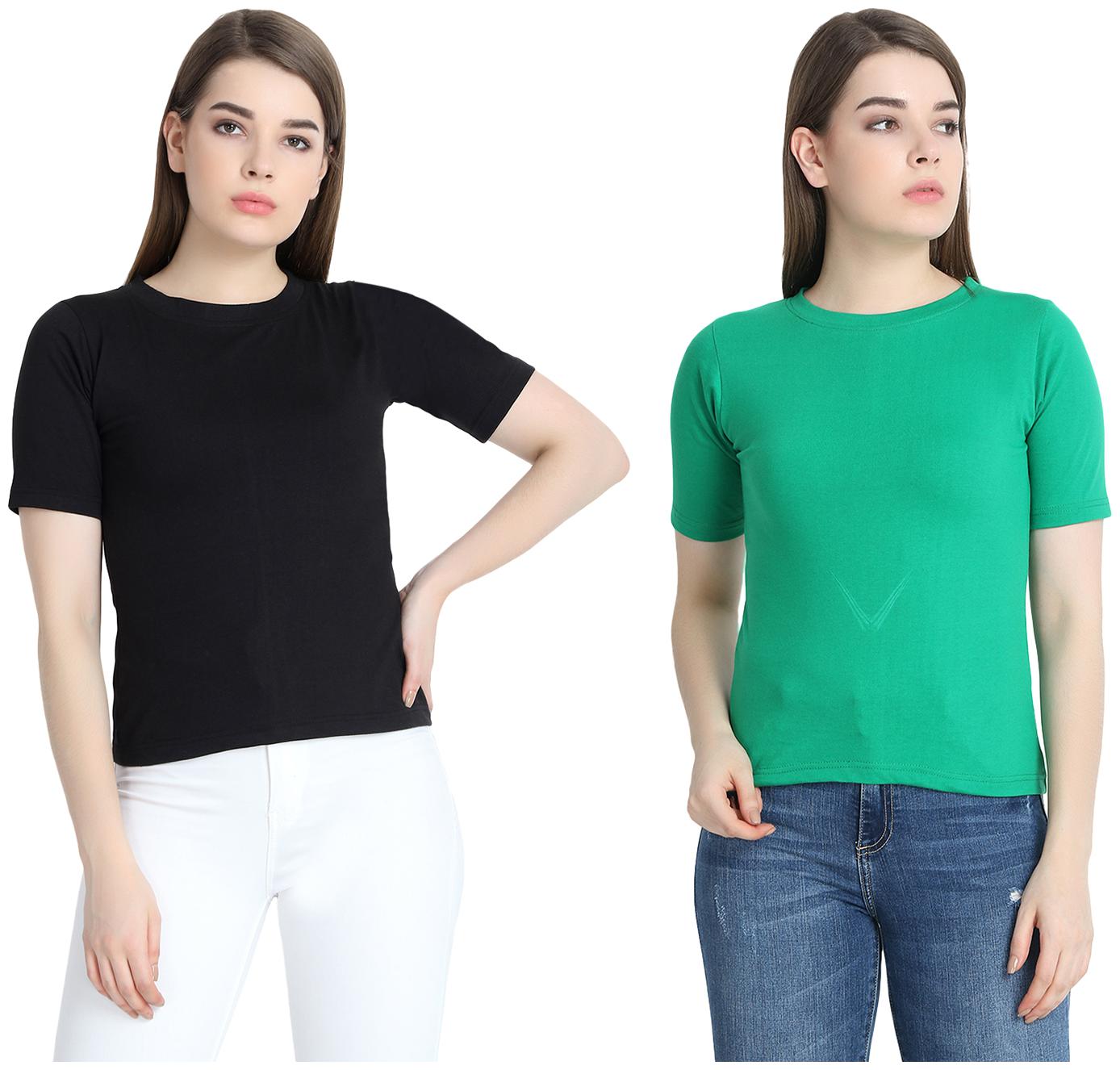 

SNAYATI Women Green Black Regular fit Round neck Cotton T shirt