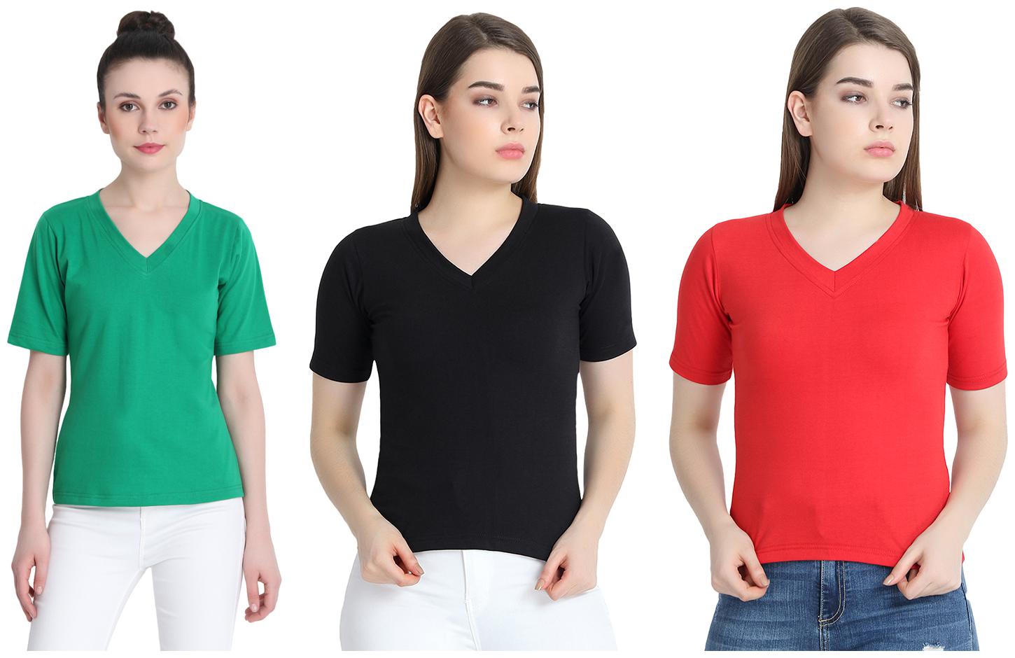 

SNAYATI Women Multi Regular fit V neck Cotton T shirt