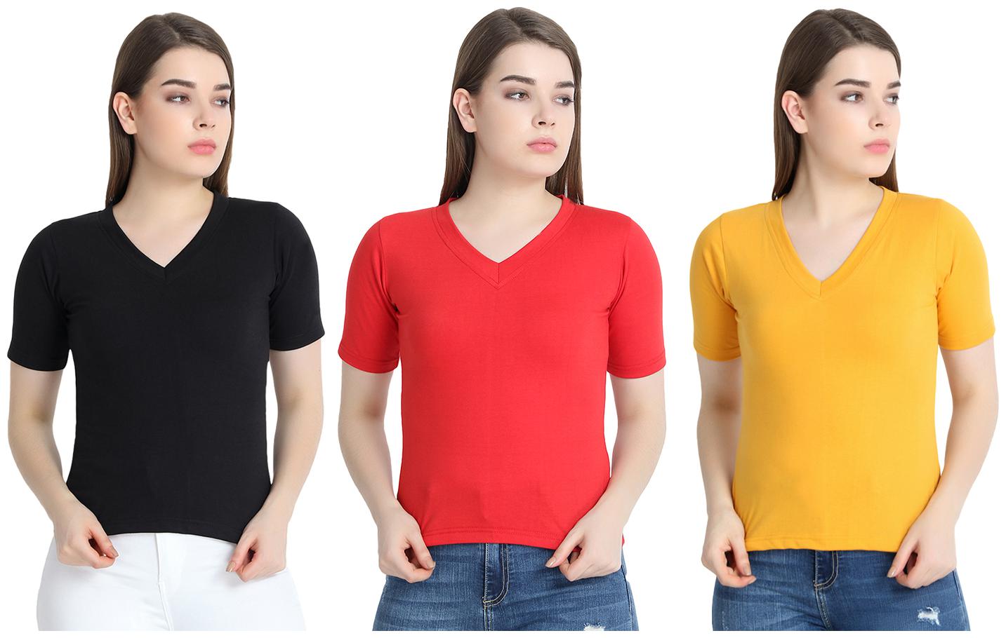 

SNAYATI Women Multi Regular fit V neck Cotton T shirt