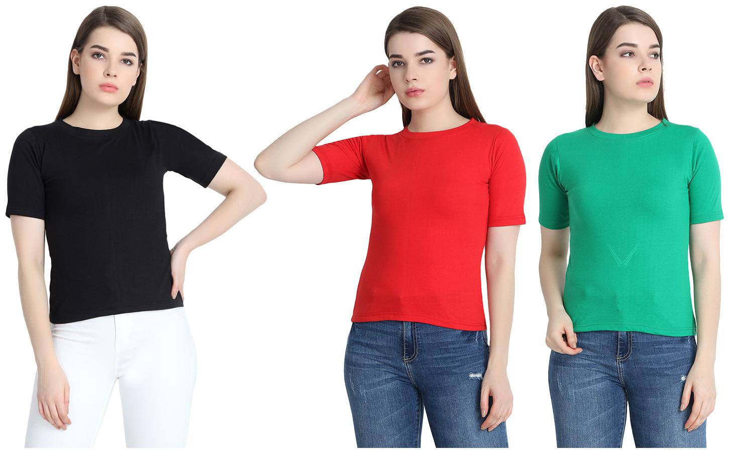 

SNAYATI Women Multi Regular fit Round neck Cotton T shirt