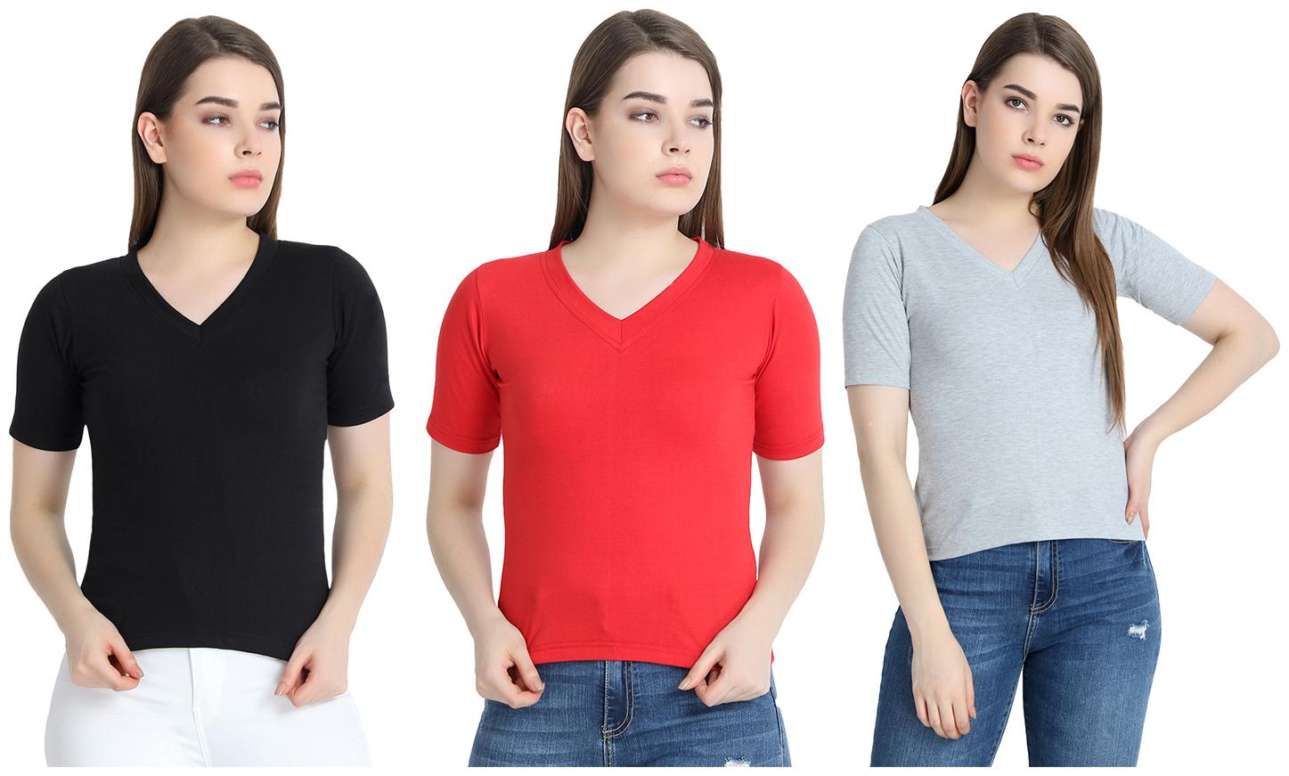 

SNAYATI Women Multi Regular fit V neck Cotton T shirt