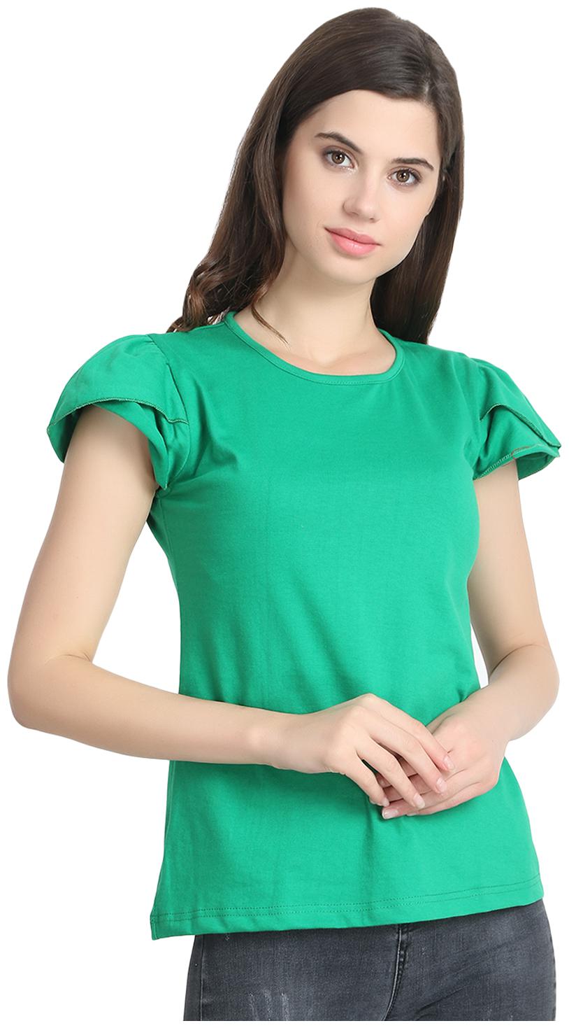 

SNAYATI Women Green Regular fit Round neck Cotton T shirt