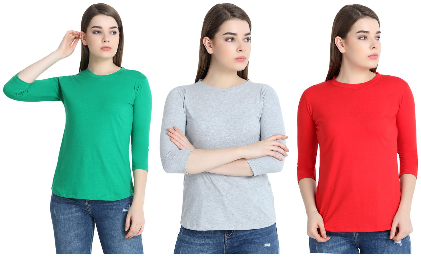 

SNAYATI Women Multi Regular fit Round neck Cotton T shirt