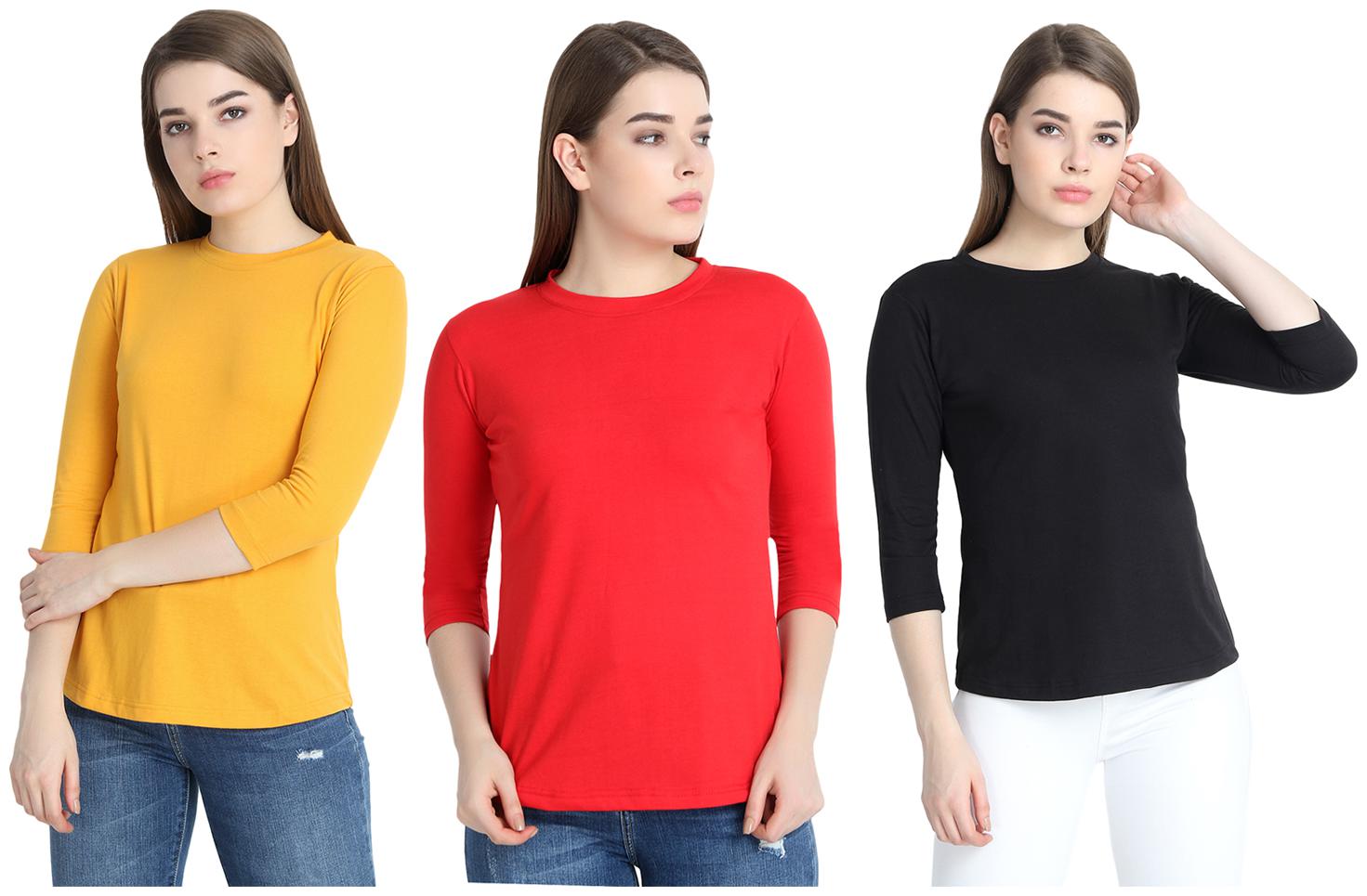 

SNAYATI Women Multi Regular fit Round neck Cotton T shirt