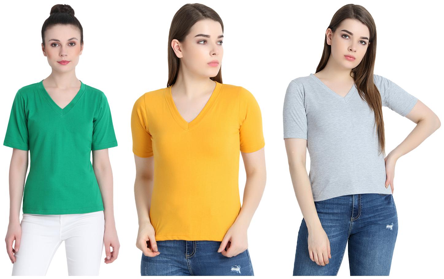 

SNAYATI Women Multi Regular fit V neck Cotton T shirt
