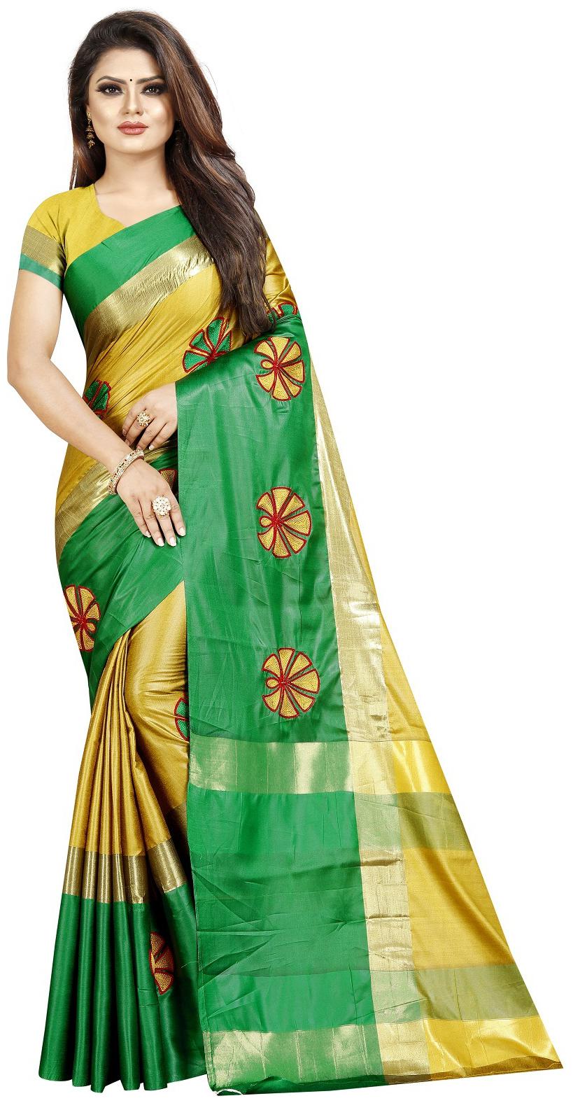 

SNH EXPORT Yellow Green Woven Universal Designer Saree With Blouse With blouse