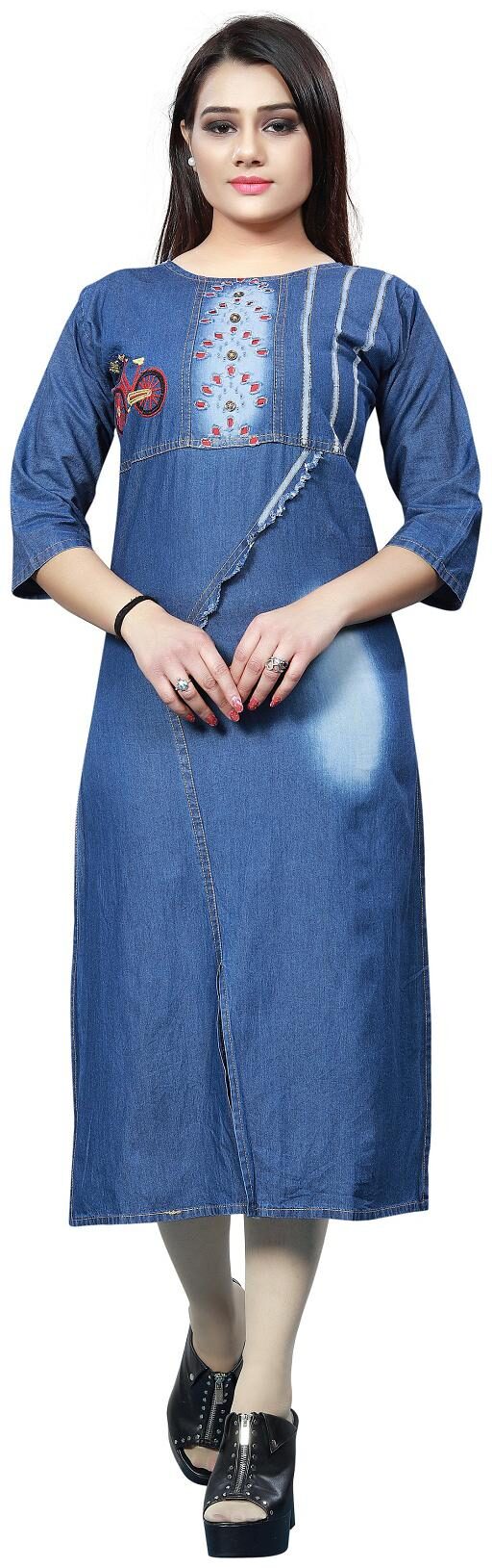 

SNH EXPORT Women Blue Embroidered Straight Kurti