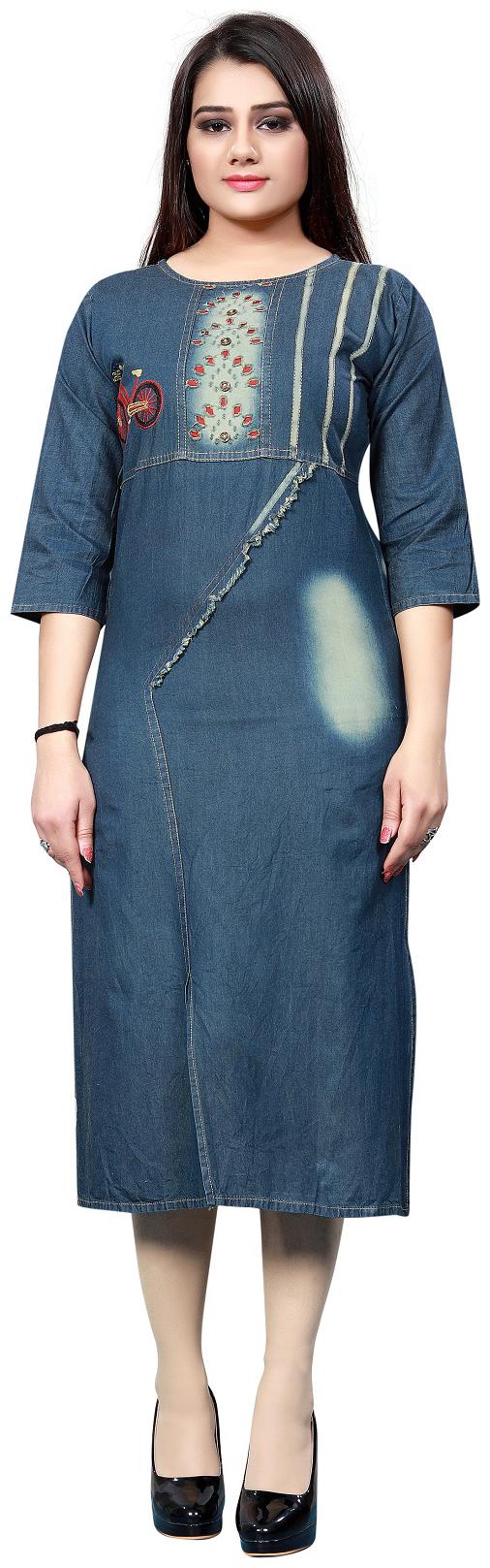 

SNH EXPORT Women Blue Embroidered Straight Kurti