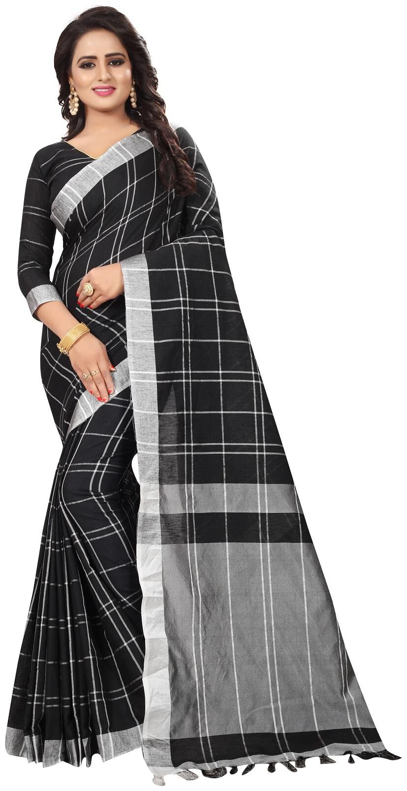 

SNH EXPORT Linen Universal Black SareeWith Blouse