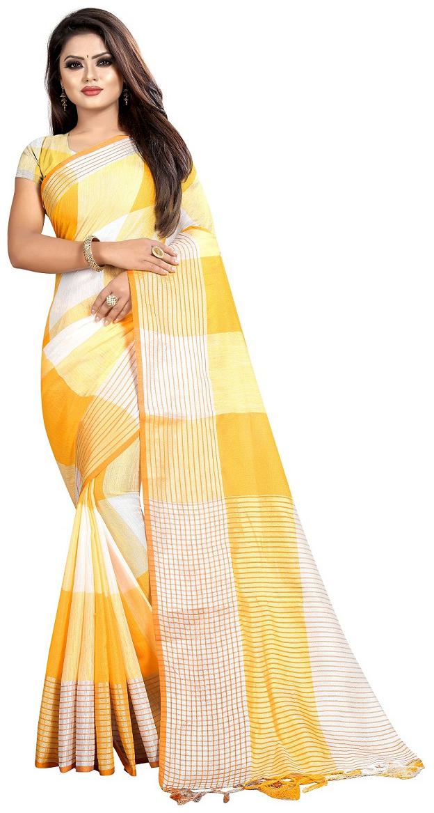 

SNH EXPORT Linen Checkered Daily Wear Yellow Color Saree With Blouse