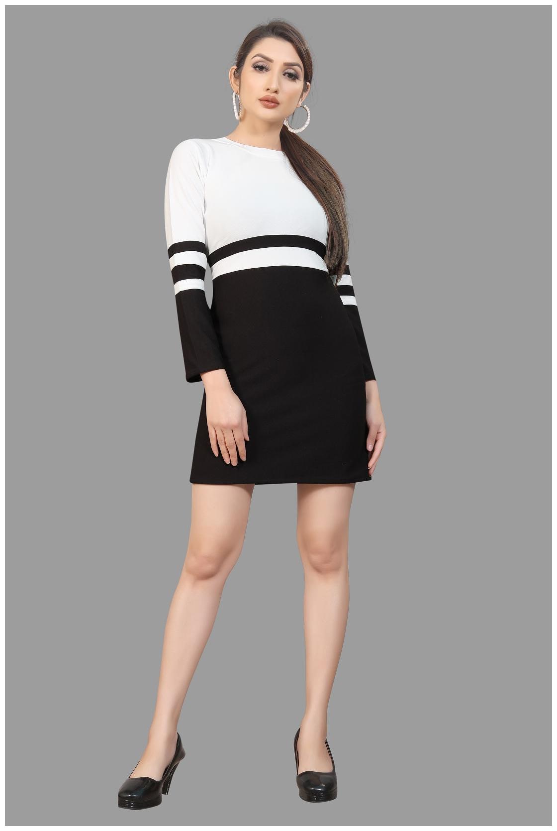 

SNH EXPORT White Black Colorblocked Bodycon dress
