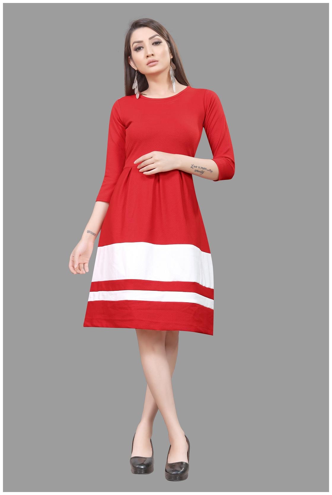 

SNH EXPORT Red White Colorblocked Bodycon dress