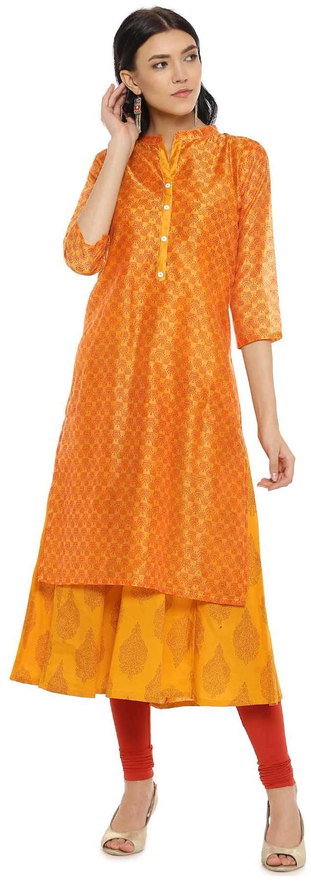 

Soch A-Line Printed Chanderi Mustard Kurti