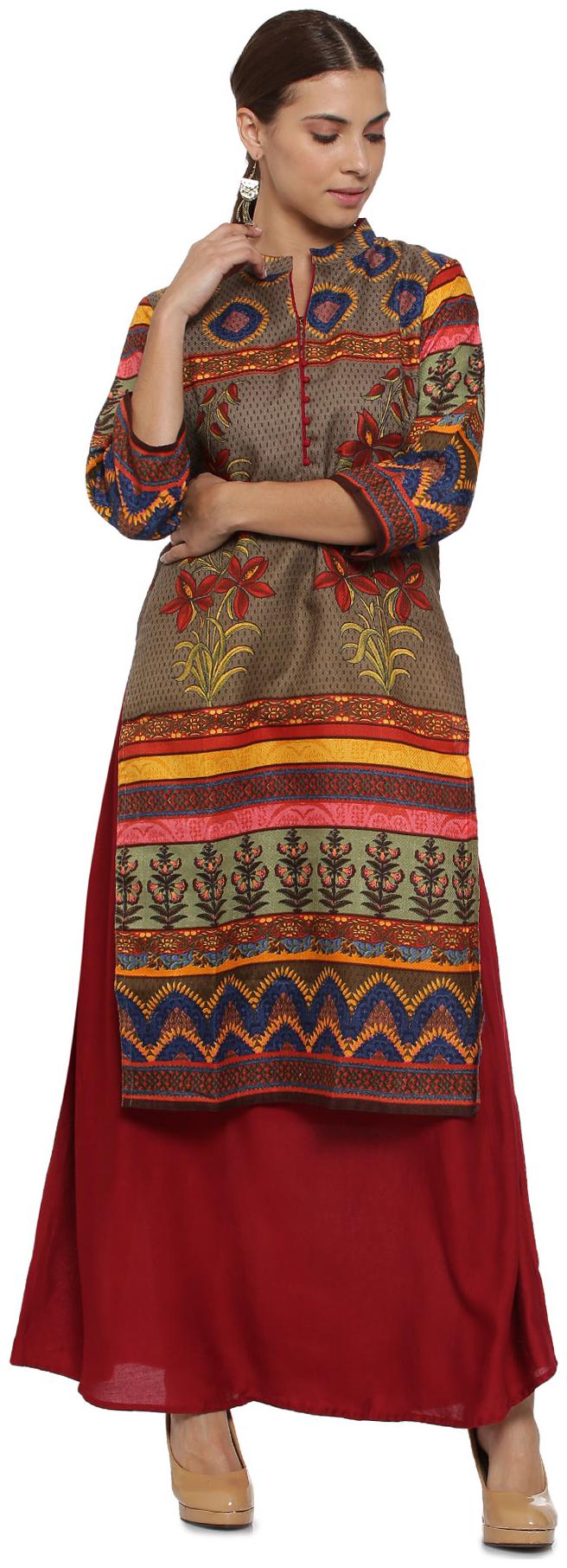 

Soch Women Brown Printed Straight Kurta