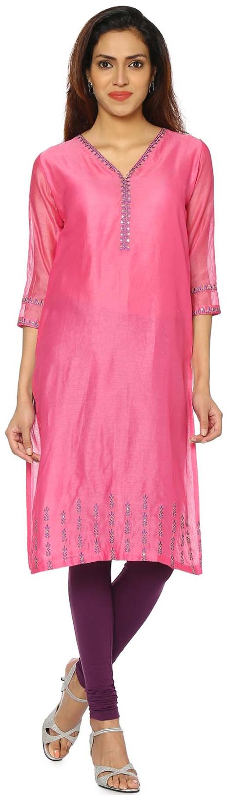 

Soch Women Pink Embroidered Straight Kurti