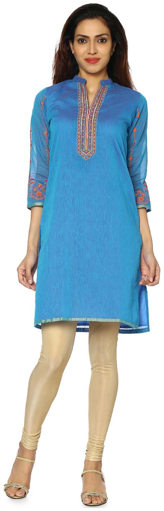 

Soch Women Blue Embroidered Straight Kurti