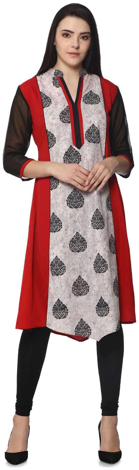 

Soch Beige A Line Floral Print Georgette Kurti