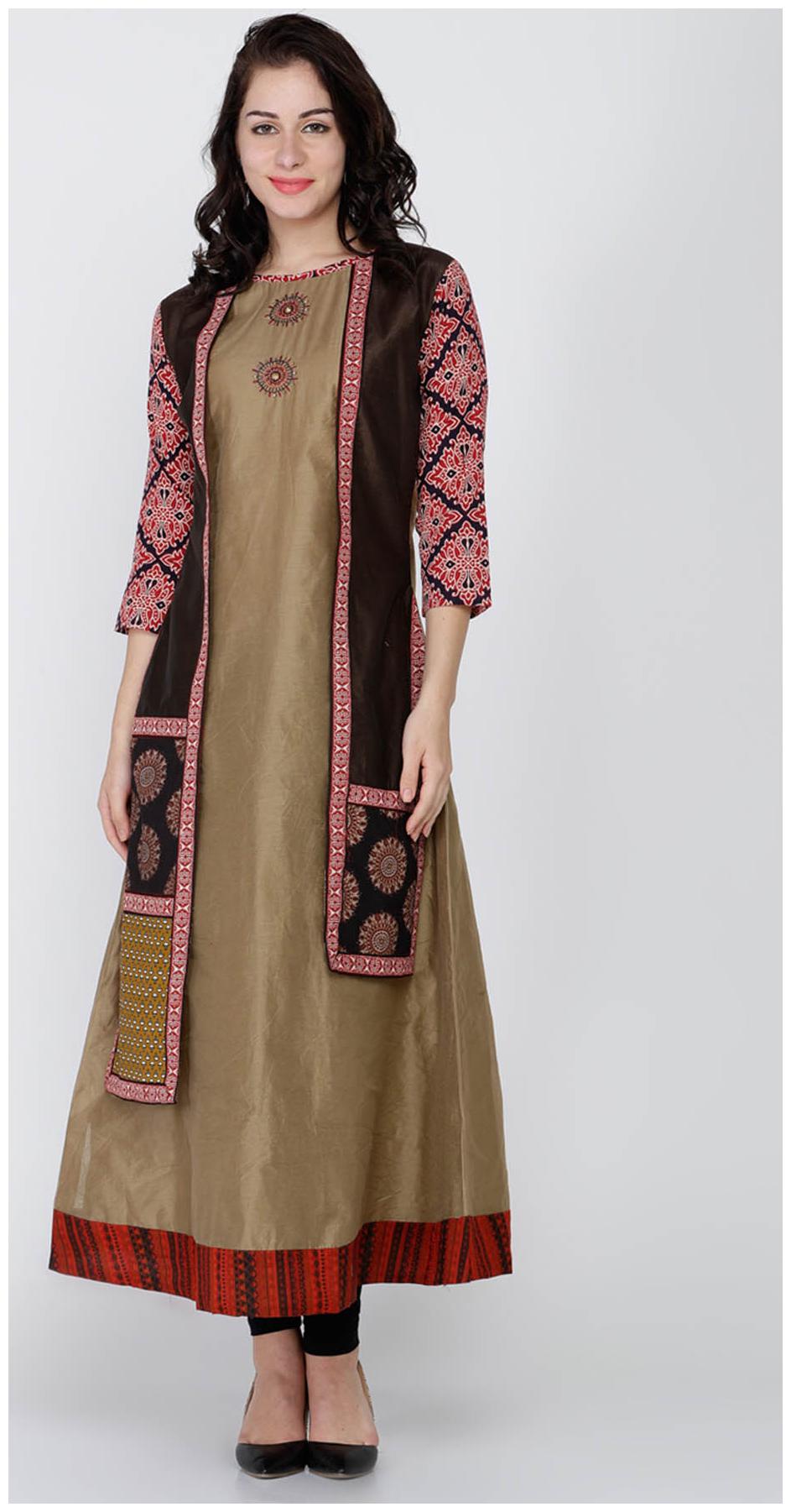 

Soch Beige Chanderi A-Line Printed Kurti