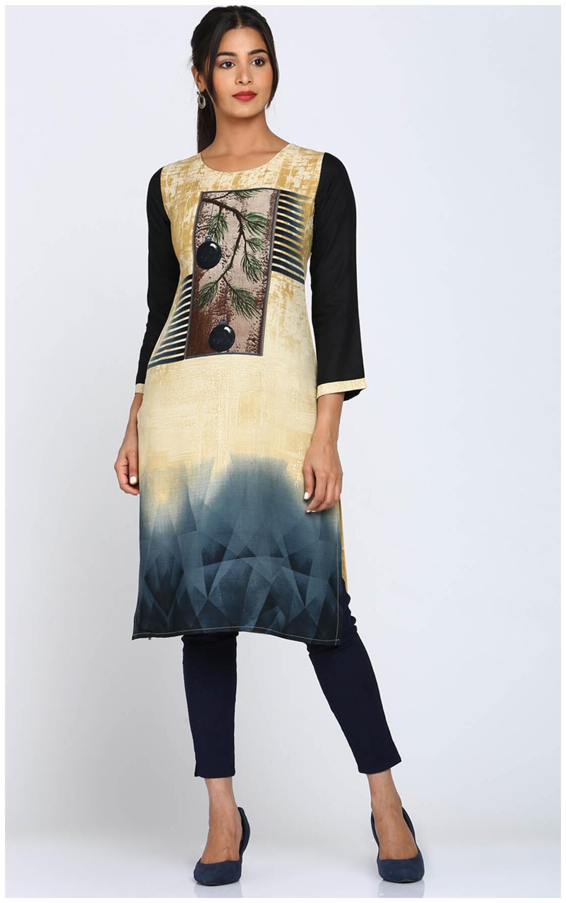 

Soch Women Beige Printed Straight Kurti