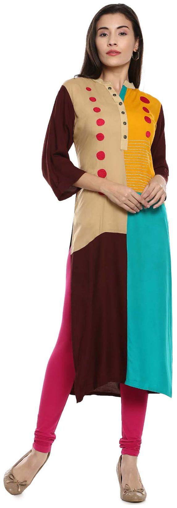 

Soch Women Beige Embroidered Straight Kurti
