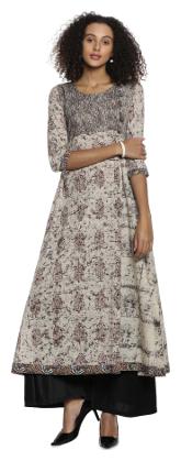 

Soch Beige Leaf Print Rayon Kurti