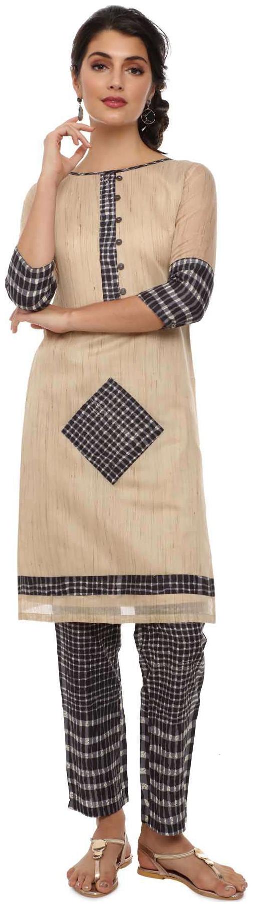 

Soch Women Beige Geometric Straight Kurta With Palazzo