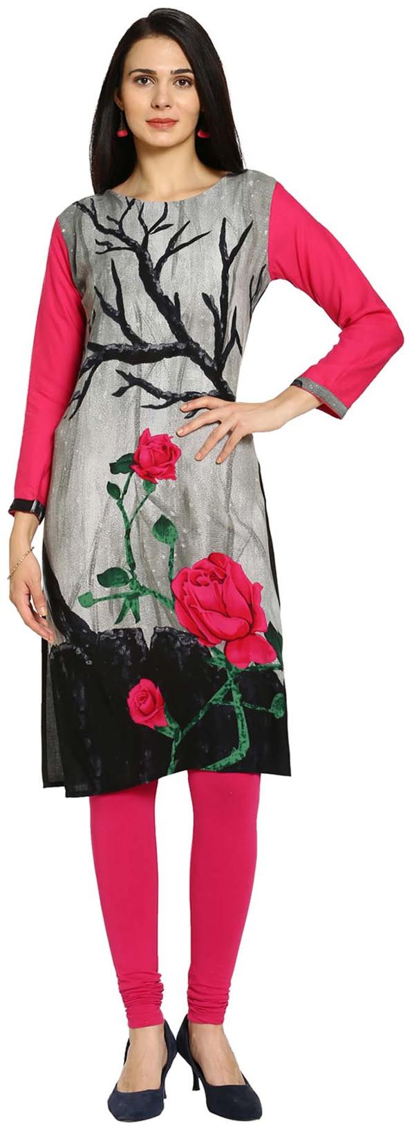 

Soch Women Grey Printed Straight Kurta