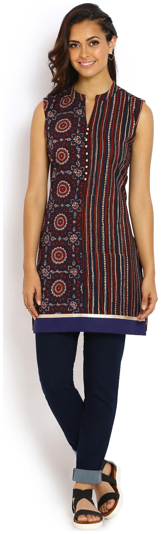 

Soch Women Blue Printed Straight Kurti
