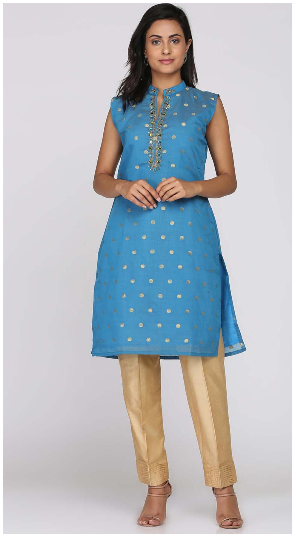 

Soch Women Blue Embroidered Straight Kurti
