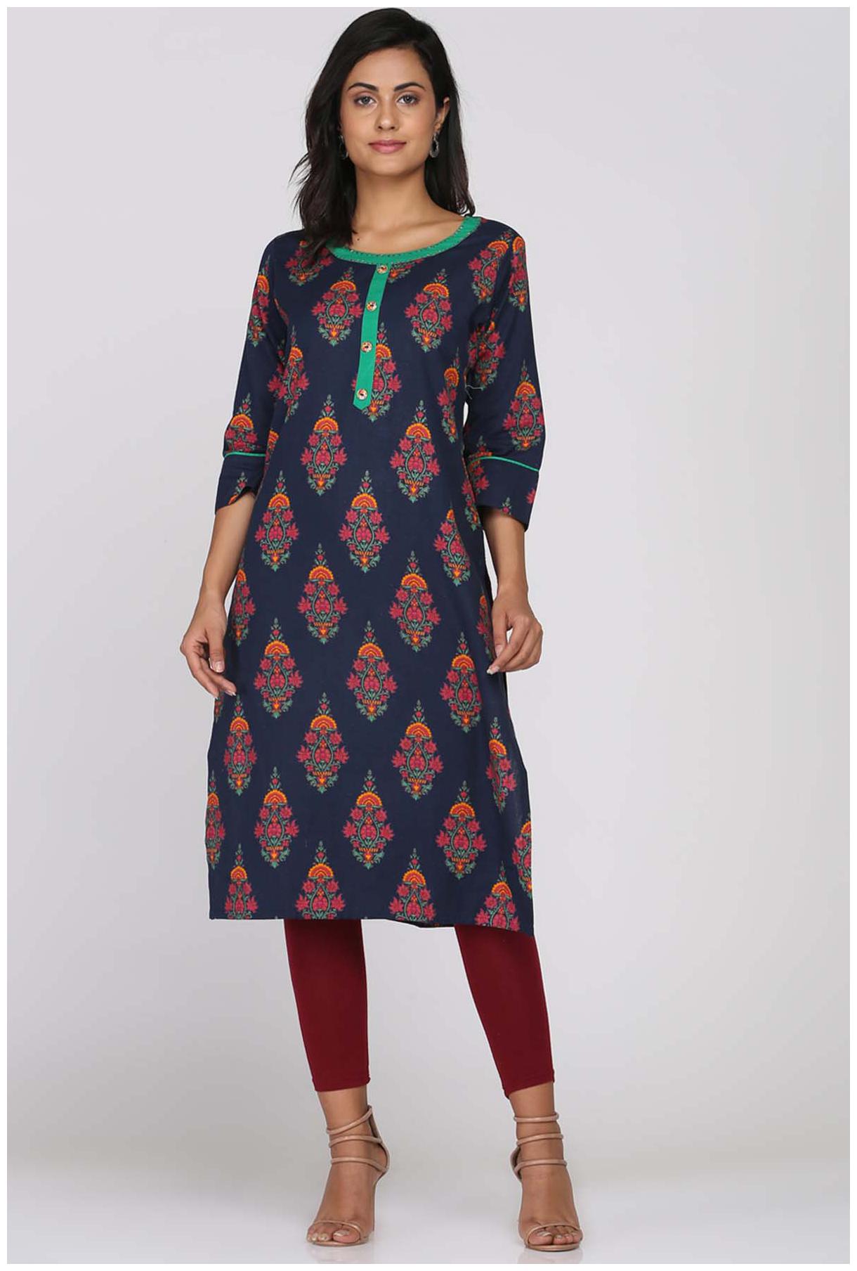 

Soch Women Blue Printed Straight Kurti