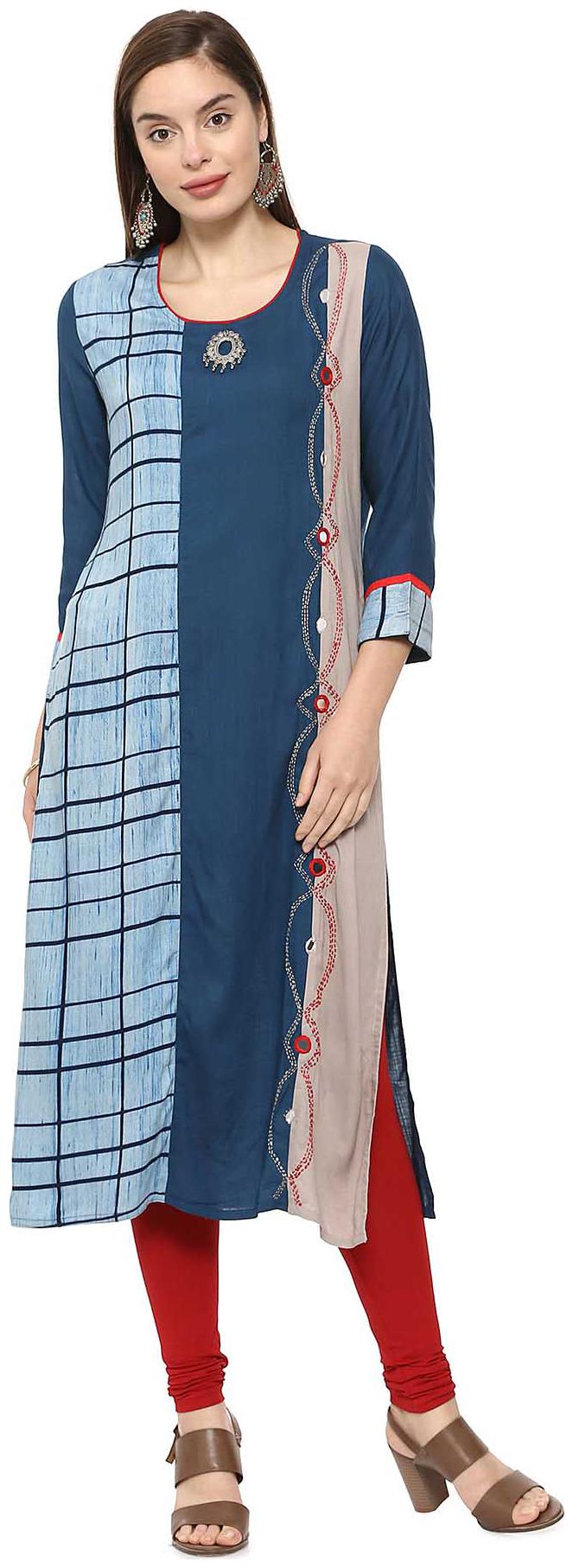

Soch Women Blue Printed Straight Kurti
