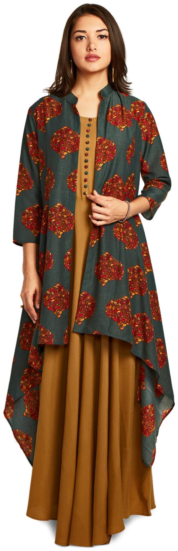 

Soch Bottle Green Printed Ankle Cotton Kurtis