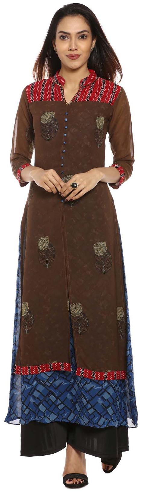 

Soch Women Brown Printed Layered Kurta