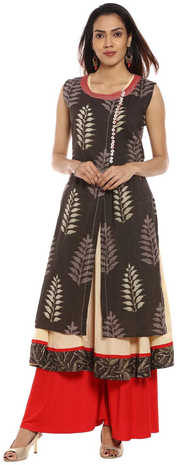 

Soch Brown and Red Printed Cotton Kurti