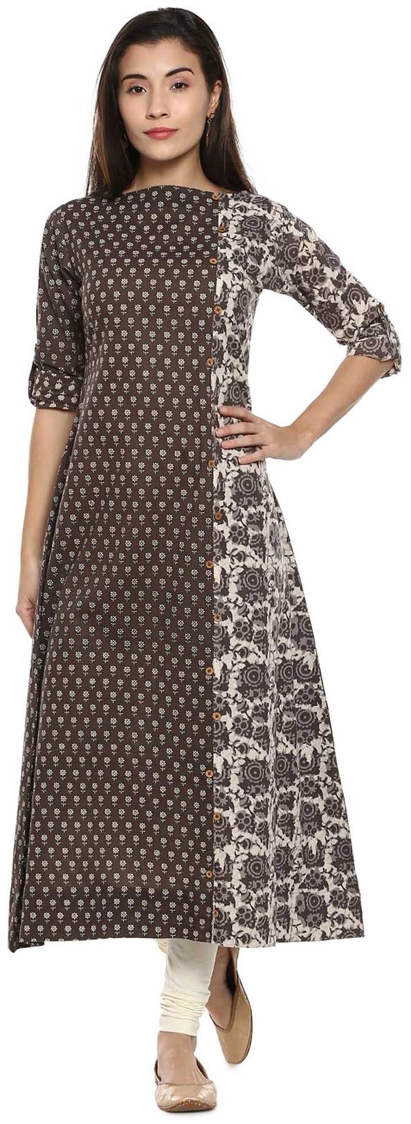 

Soch Brown Grey Cotton Printed Cotton Kurti