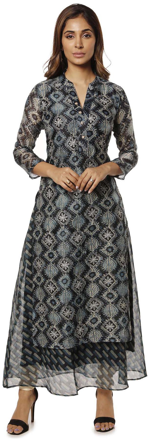 

Soch Women Blue Printed Straight Kurta
