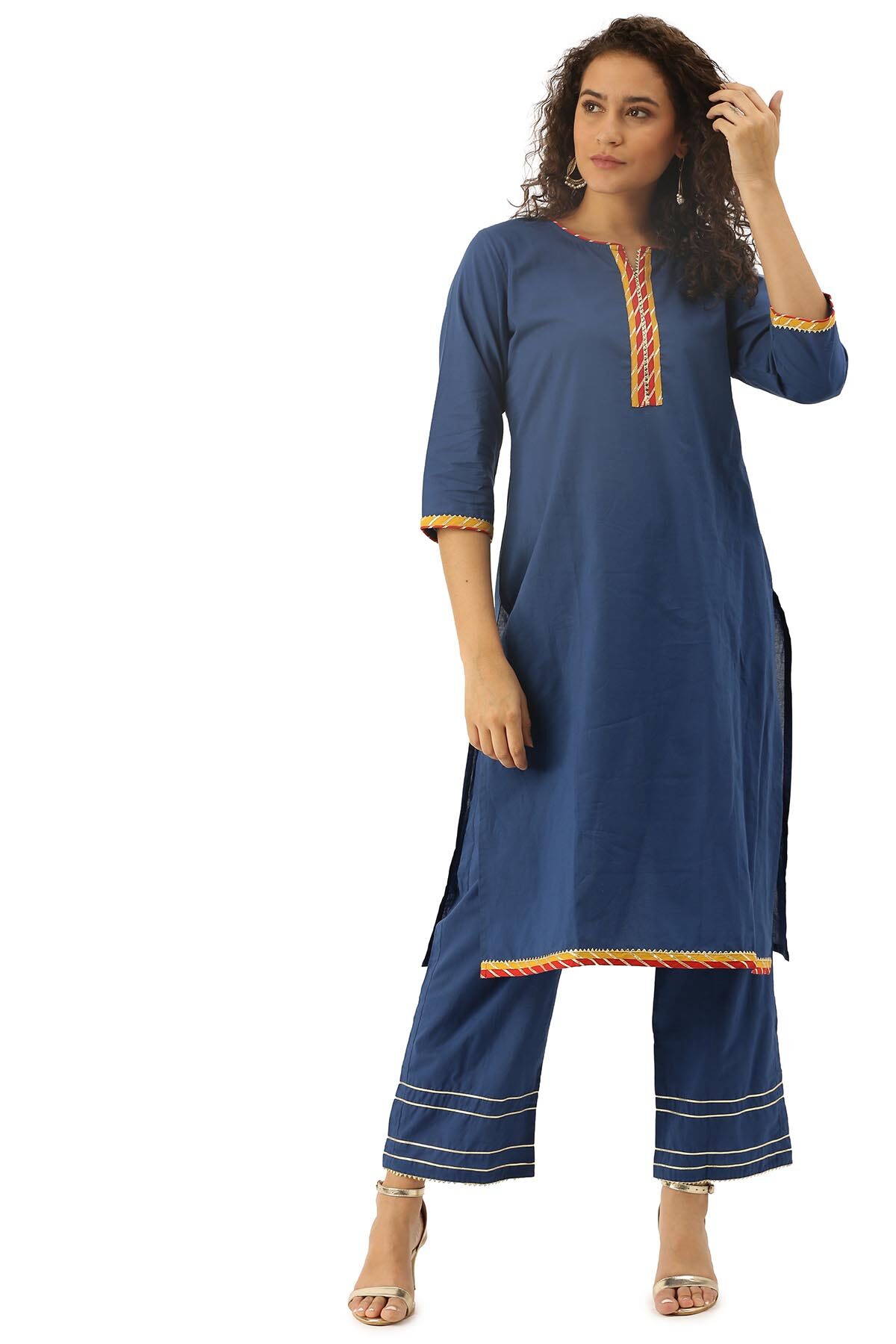 

Soch Women Blue Solid Straight Kurti With Palazzo And Dupatta