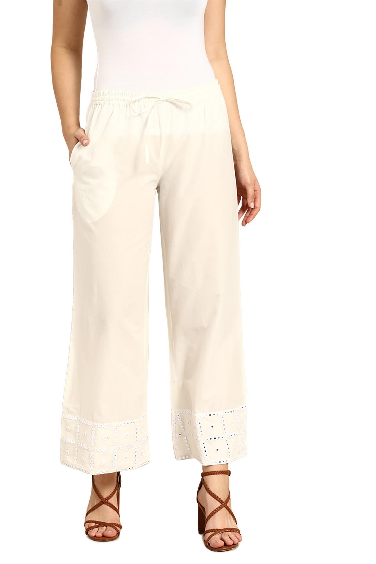 

Soch Cream Solid Straight Palazzo
