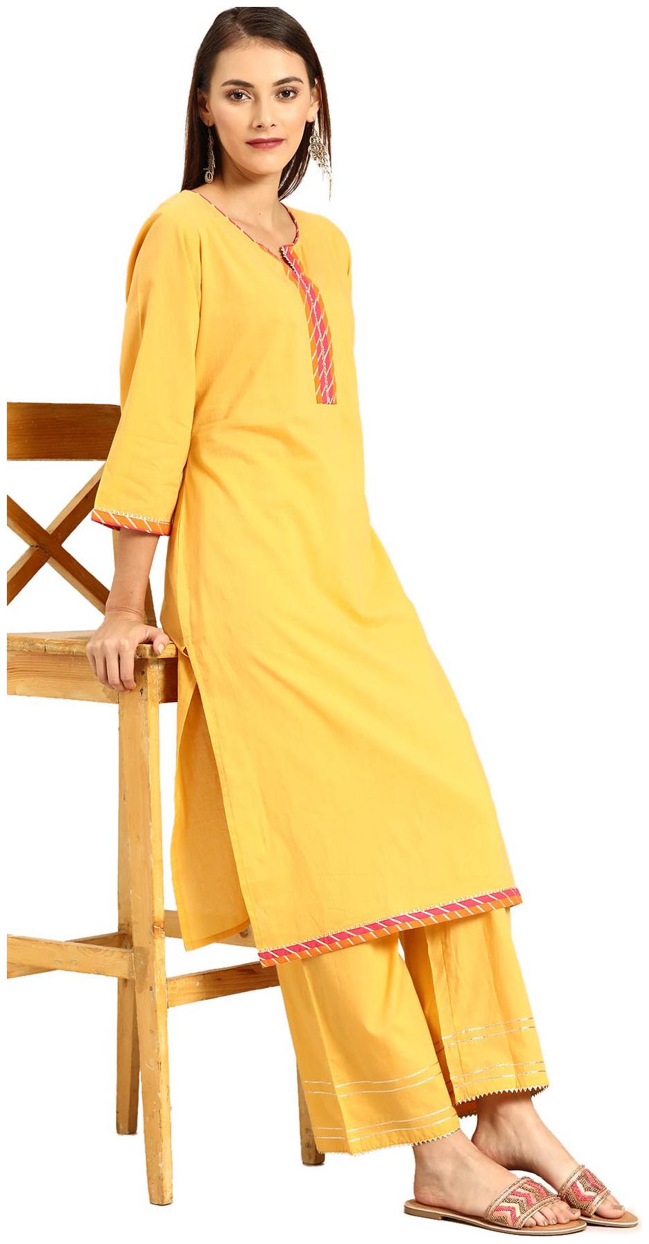 

Soch Women Mustard Solid Straight Kurti With Palazzo
