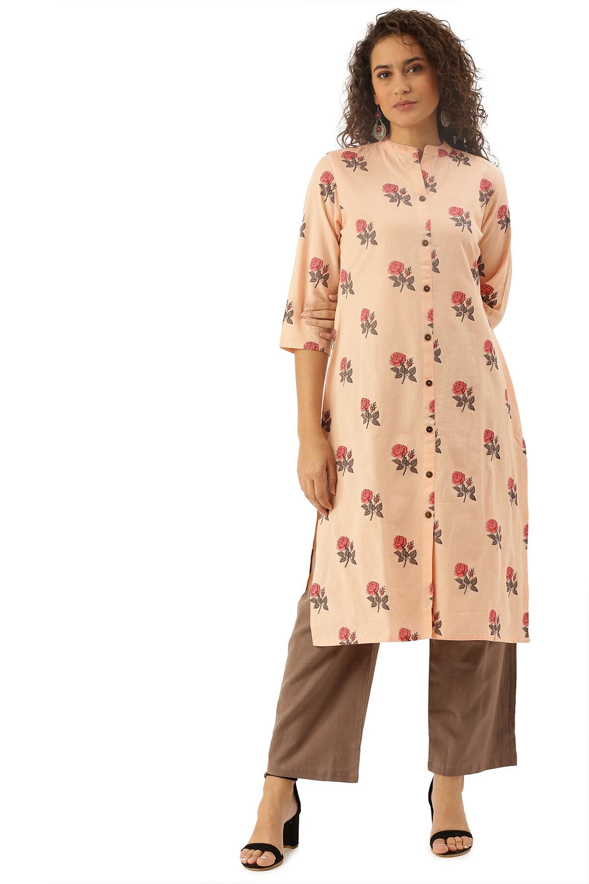 

Soch Women Peach Brown Floral Straight Kurti With Palazzo And Dupatta