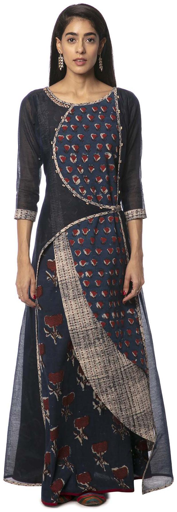 

Soch Women Blue Printed Straight Kurta