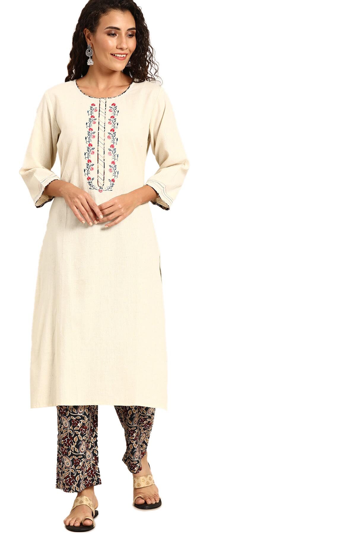 

Soch Cotton Blend White Embroidered Kurti For Women