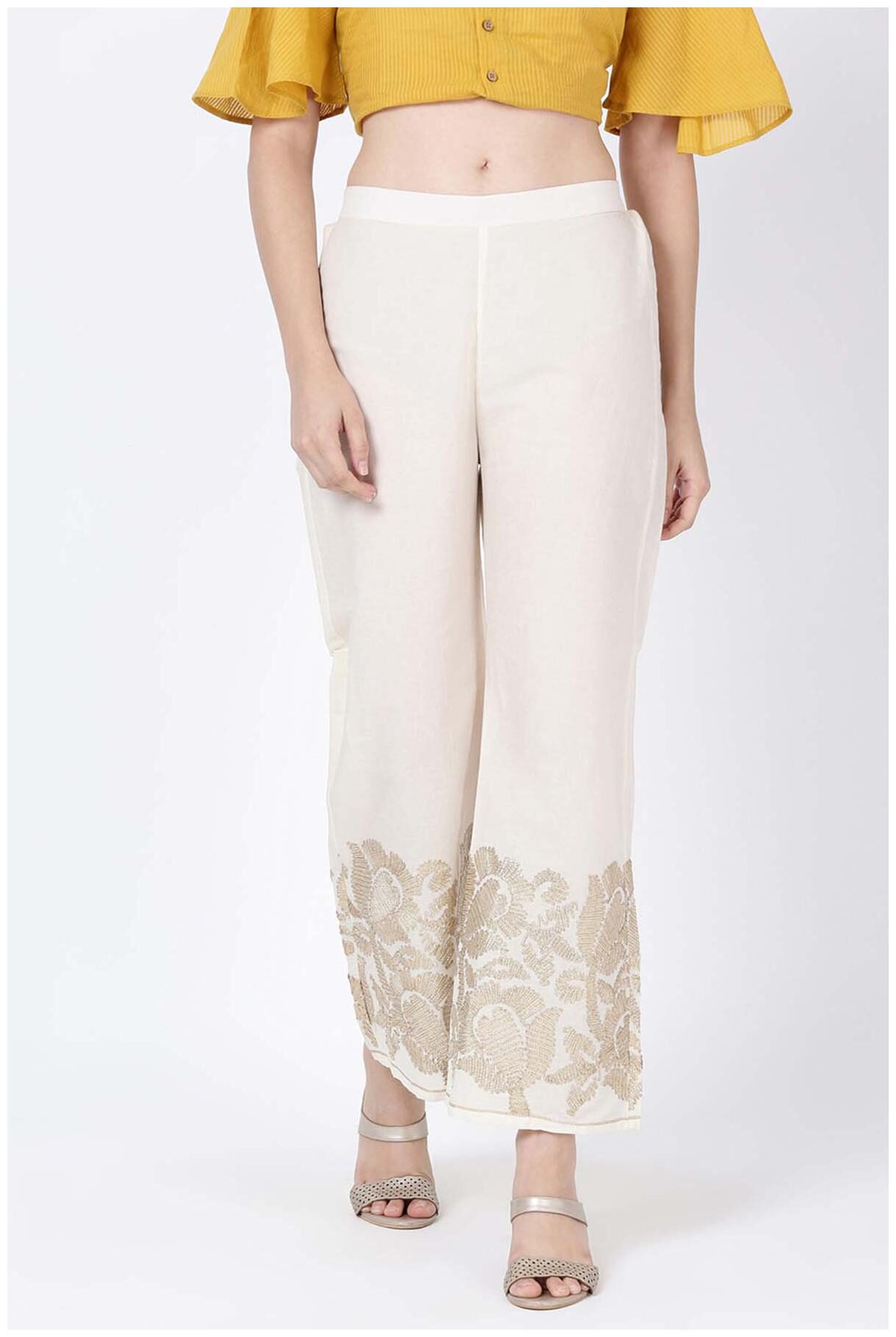

Soch White Embroidered Straight Palazzo