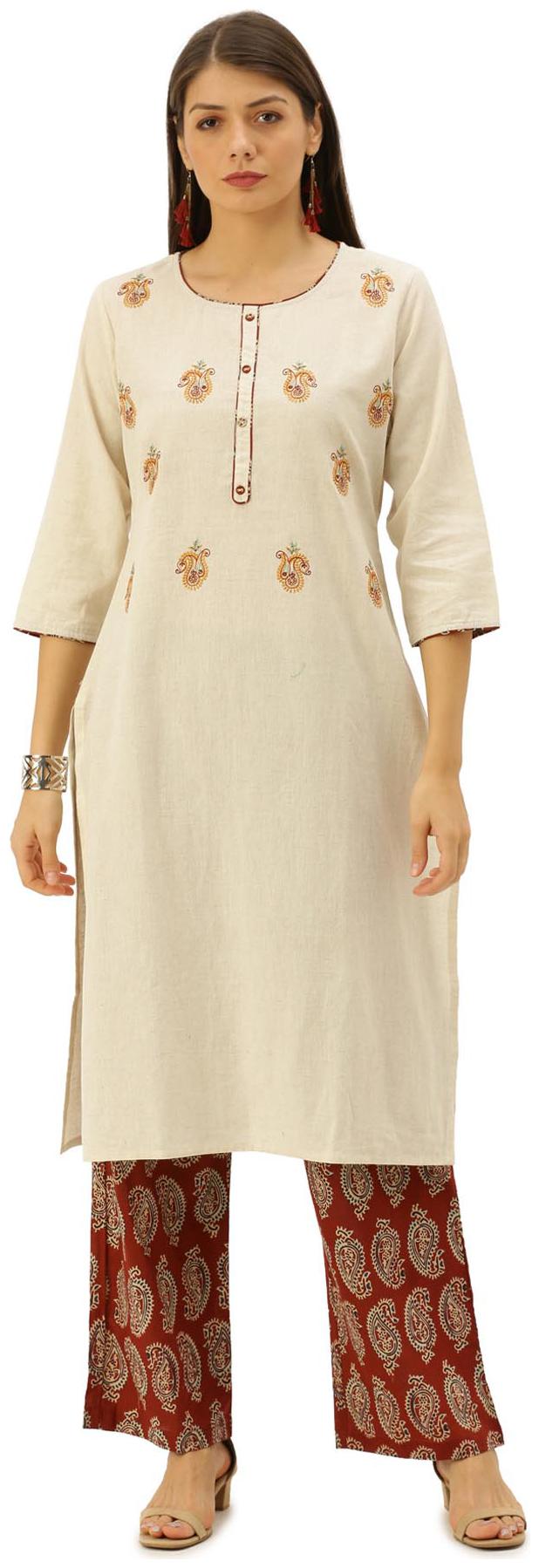 

Soch Cotton Blend White Embroidered Kurti For Women