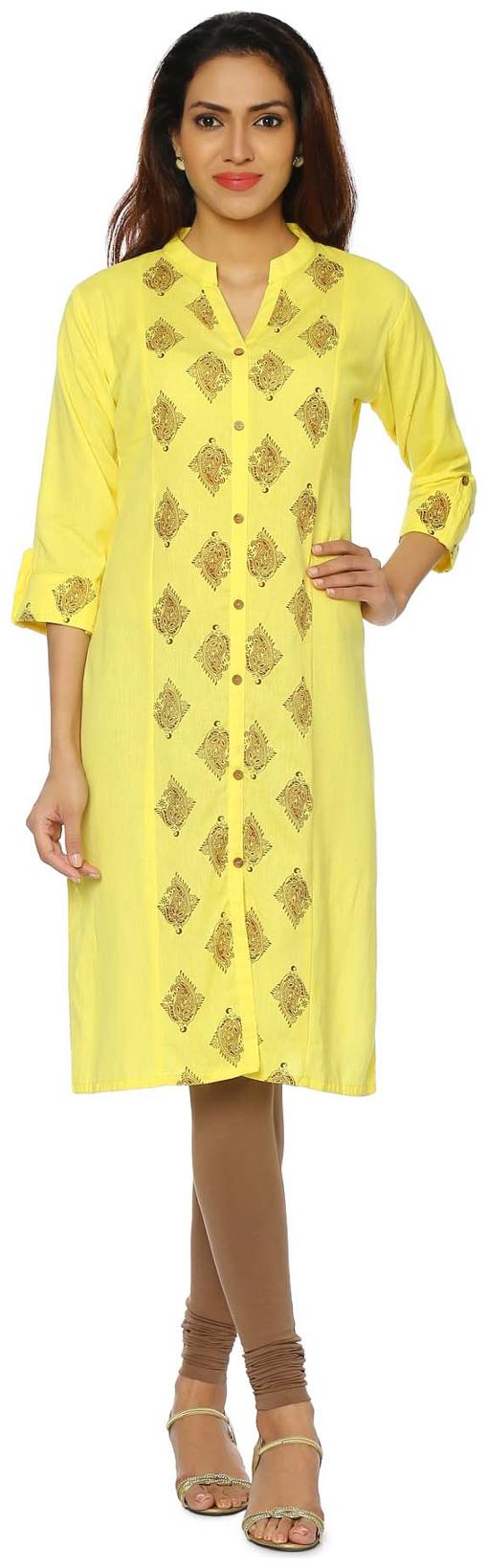 

Soch Women Yellow Printed Straight Kurti
