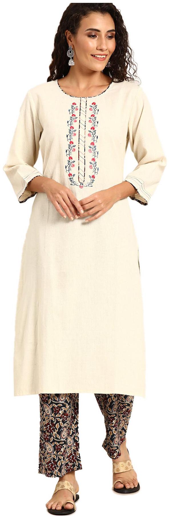 

Soch Cotton Blend White Embroidered Kurti For Women