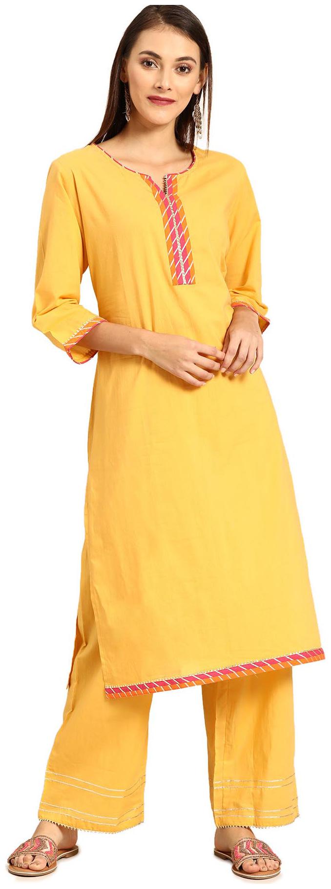 

Soch Women Mustard Solid Straight Kurti With Palazzo