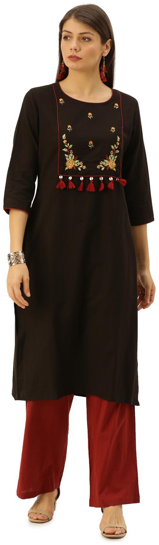 

Soch Cotton Blend Brown Embroidered Kurti For Women