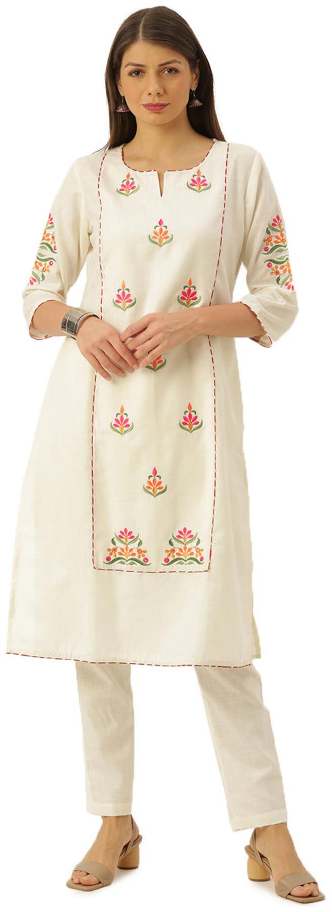 

Soch Cotton Blend White Embroidered Kurti For Women