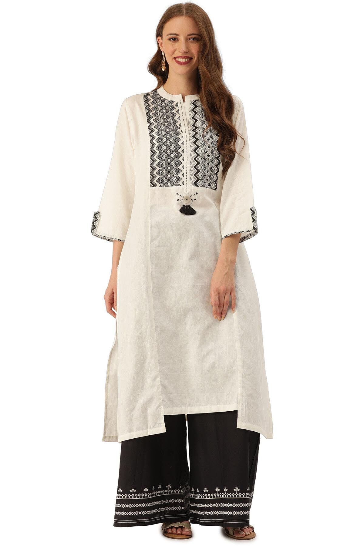 

Soch Women Cream Printed Straight Kurta